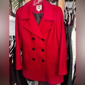 Anne Klein Bold Red Pea Coat